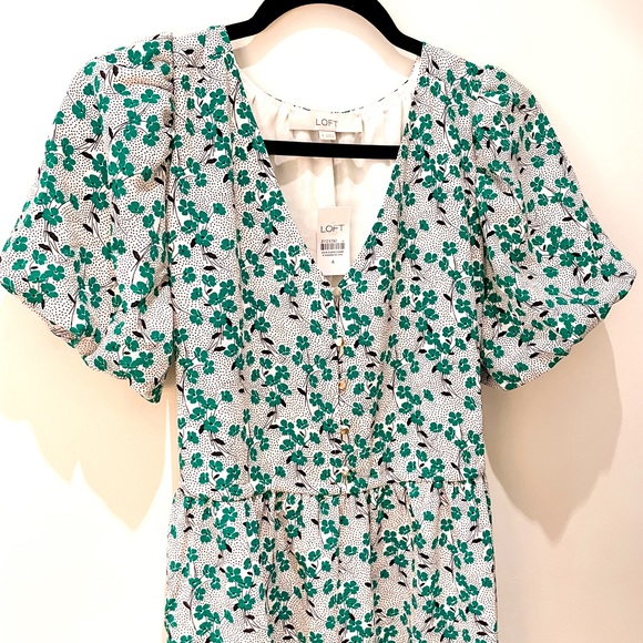 LOFT - Green and White Floral dress (NWT size 4) - Picture 2 of 4